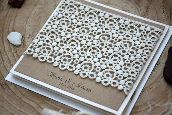 Mariage - Lace Wedding Invitations, Rustic Wedding, Pocket Wedding Invitations, Wedding Invitation Kits, Rustic Country Invitations - SAMPLE