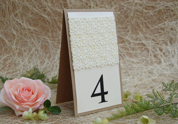 Hochzeit - Rustic Lace Table Number, Rustic Table Number, Escort Cards, Wedding Table Numbers, Burlap Table Numbers, Kraft Table Number, Rustic Chic