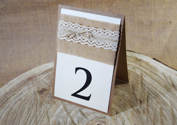 Mariage - Lace Table Number, Rustic Table Number, Escort Cards, Wedding Table Numbers, Burlap Table Numbers, Kraft Table Number, Rustic Chic
