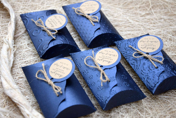 Mariage - Rustic Pillow Boxes (5), Favor Pillow Boxes, Wedding Favor boxes, Rustic Party favor boxes, Blue Wedding Pillow Boxes - PACK of 5