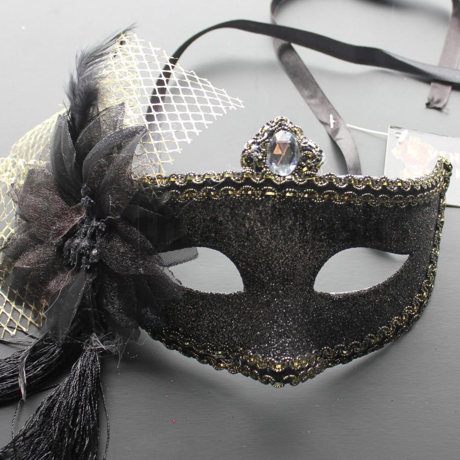 زفاف - Black Venetian Floral Glitter Masquerade  Mask for Prom Ball Mardi Wedding Party  5E2A  SKU: 6E42