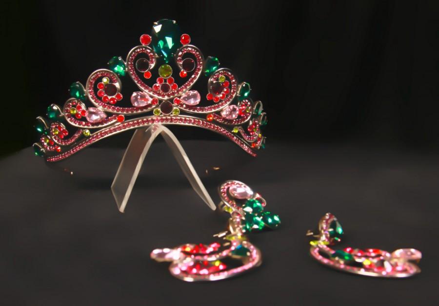Mariage - Unique handmade princess tiara ,wedding tiara ,bridal headpiece, multi color tiara hand made for order inlaid with SWAROVSKI Crystals
