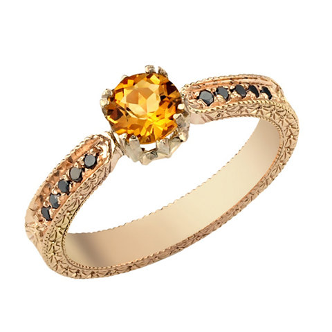 Wedding - Citrine Ring, Art Deco Engagement Ring, November Birthstone, Citrine Jewelry, Yellow Citrine Ring, Anniversary Gift, Vintage Style Wedding