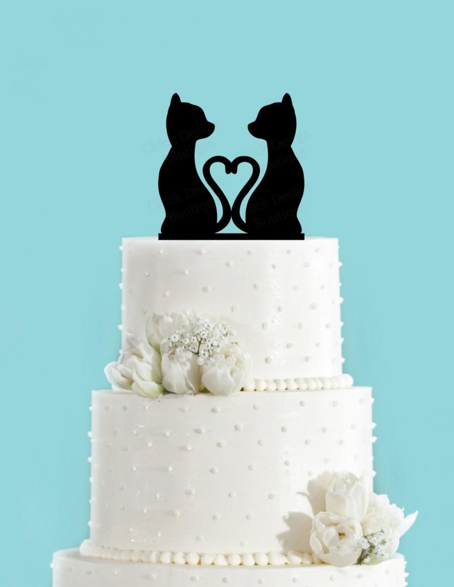 Wedding - Cats in Love, Tails Create Heart Acrylic Wedding Cake Topper