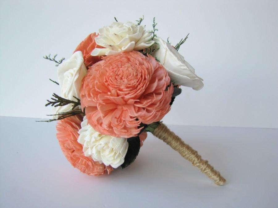 Hochzeit - Bridesmaid Bouquet -Jr. Bridesmaid Bouquet - Keepsake Centerpieces - Wedding Bouquet - Wedding Centerpieces - Coral Wedding Flowers - Coral