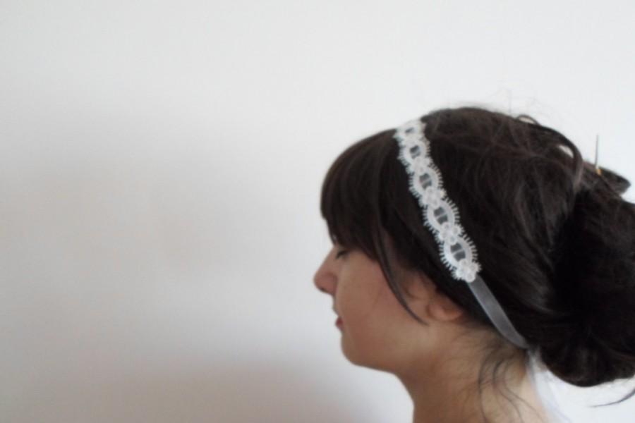 Mariage - Ivory Lace Headband, Lace Wedding Headband, Bridal hair, Bridesmaid Headpiece, organza ribbon Hair Accessory