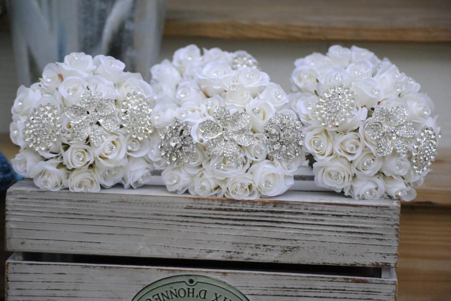 Hochzeit - Bridesmaid Rose Brooch Bouquet