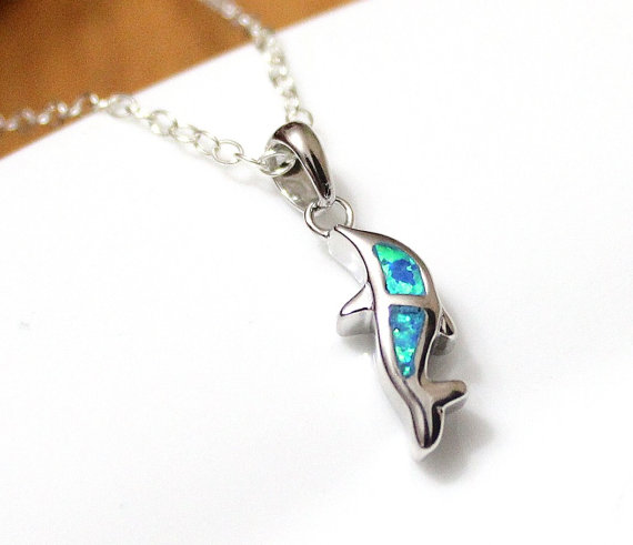 Wedding - Blue Opal Dolphin Pendant, Dolphin Necklace, Opal Dolphin, Beach Necklace, Sterling Silver, Beach Jewelry, Animal Jewelry, Ocean Jewelry