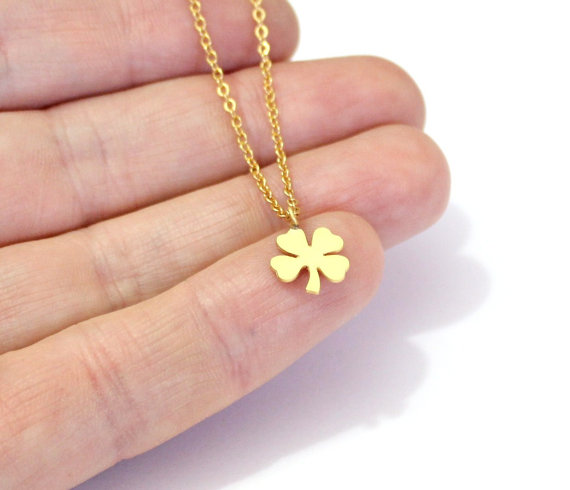 Minimalist Gold Four Leaf Clover Necklace Tiny Clover Necklace Dainty Birthday Gift for Her Dainty Engagement Pendant