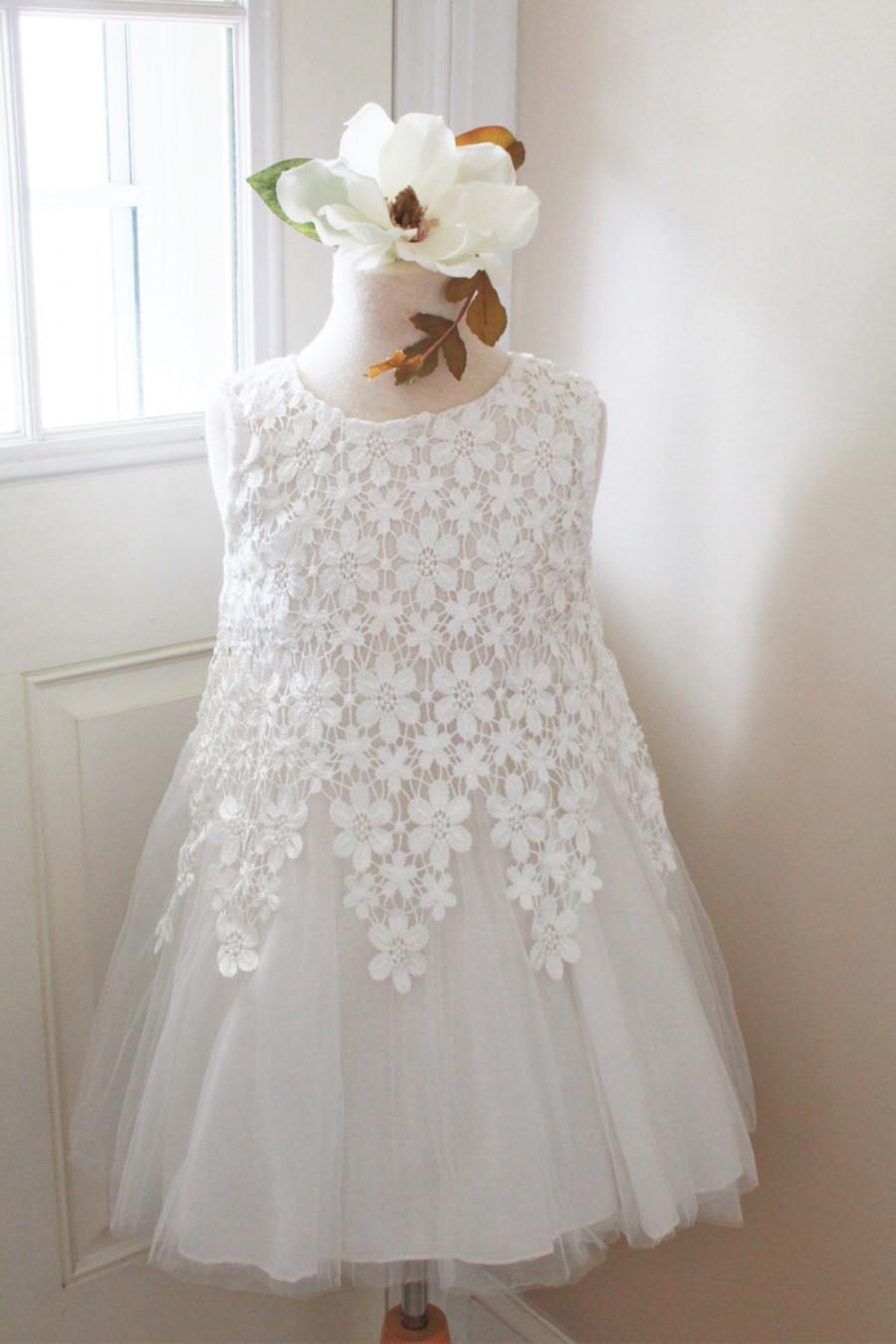 Hochzeit - Lace Flower Girl Dress- White  Flower Girl Dress- Couture Flower Girl Dress- Birthday Lace Girl Dress