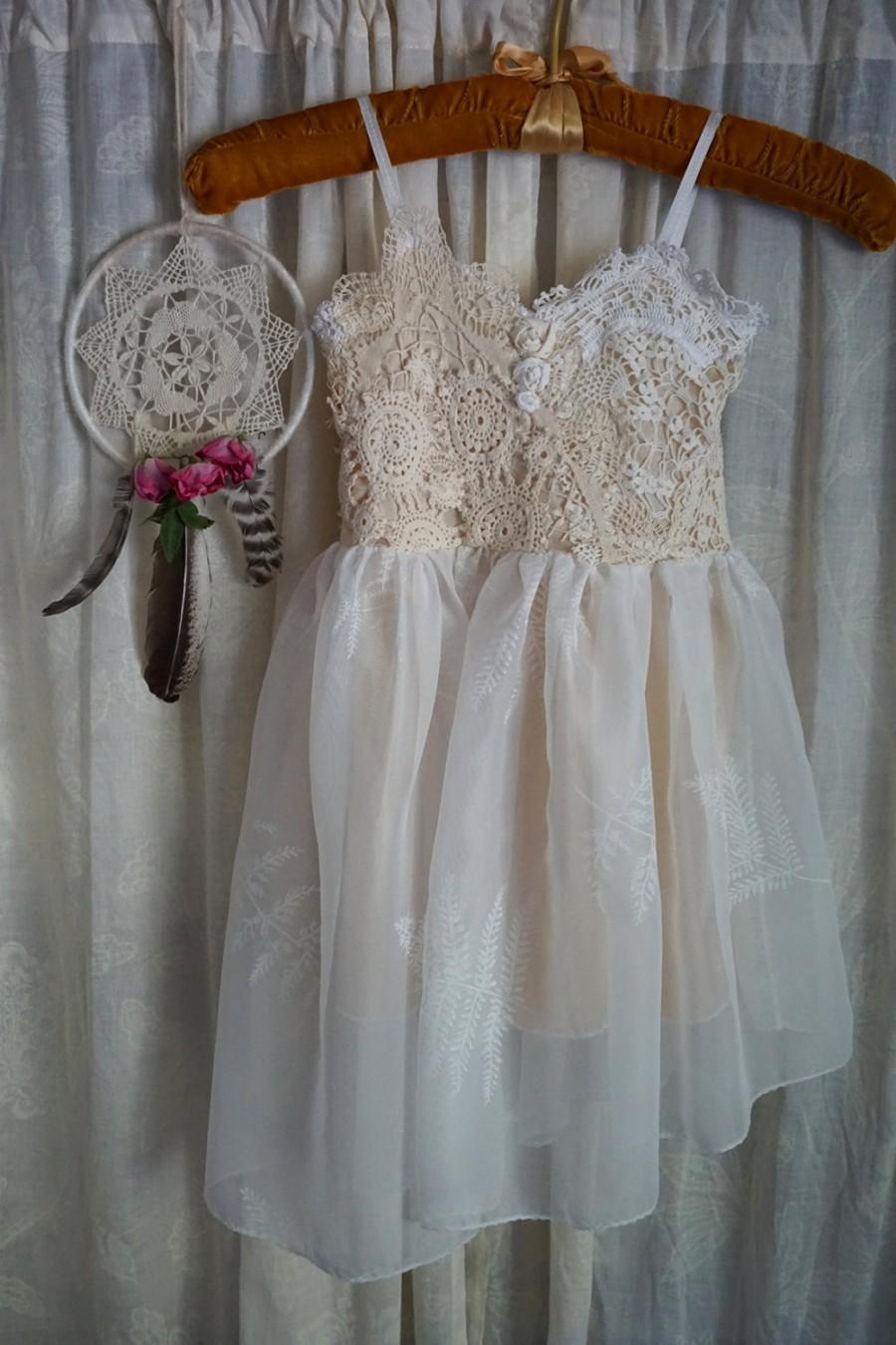 Hochzeit - SALE Gossamer Dress... child little girl flower girl whimsical woodland rustic boho bohemian fairy eco friendly