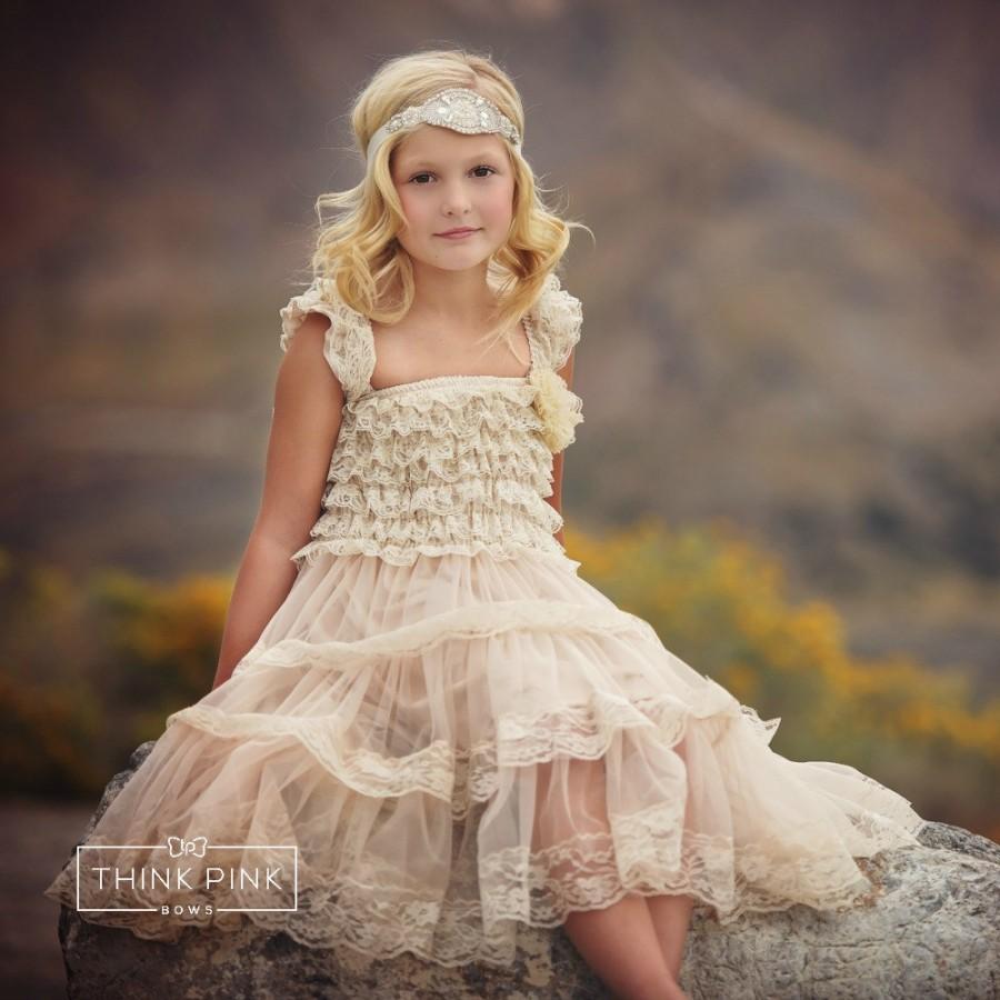 Hochzeit - Flower girl dress, flower girl dresses, Lace Ivory flower girl dress, country flower girl dress, baby dresses, rustic flower girl dress,