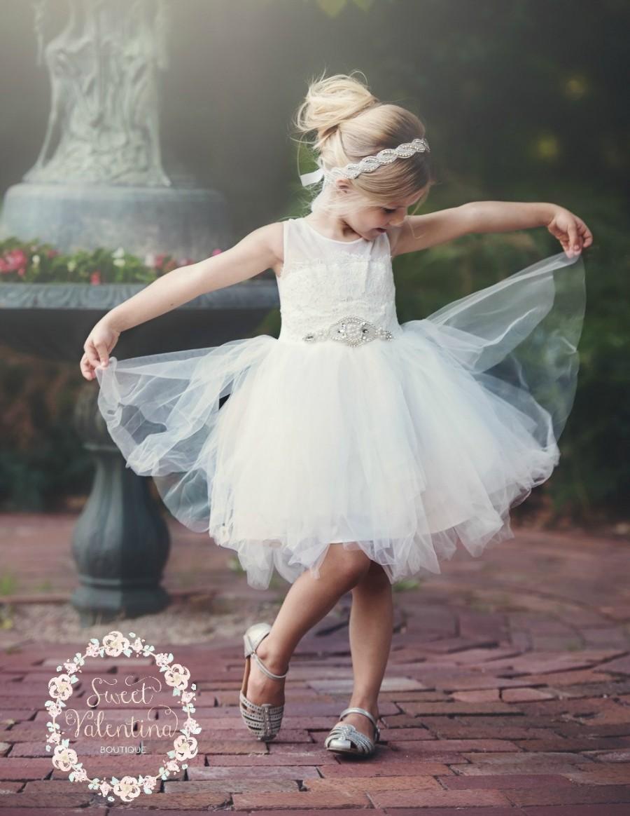 Mariage - Stunning White Lace Dress, Tulle flower girl dress, rustic flower girl dress,Girls dresses, girls fancy dress, flower girl lace dresses.