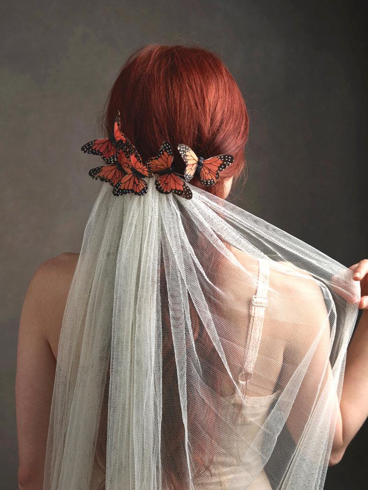 Wedding - Butterfly headpiece, wedding veil, bridal veil, butterfly comb, wedding headpiece, whimsical head peice, monarch hair accessories - Florence