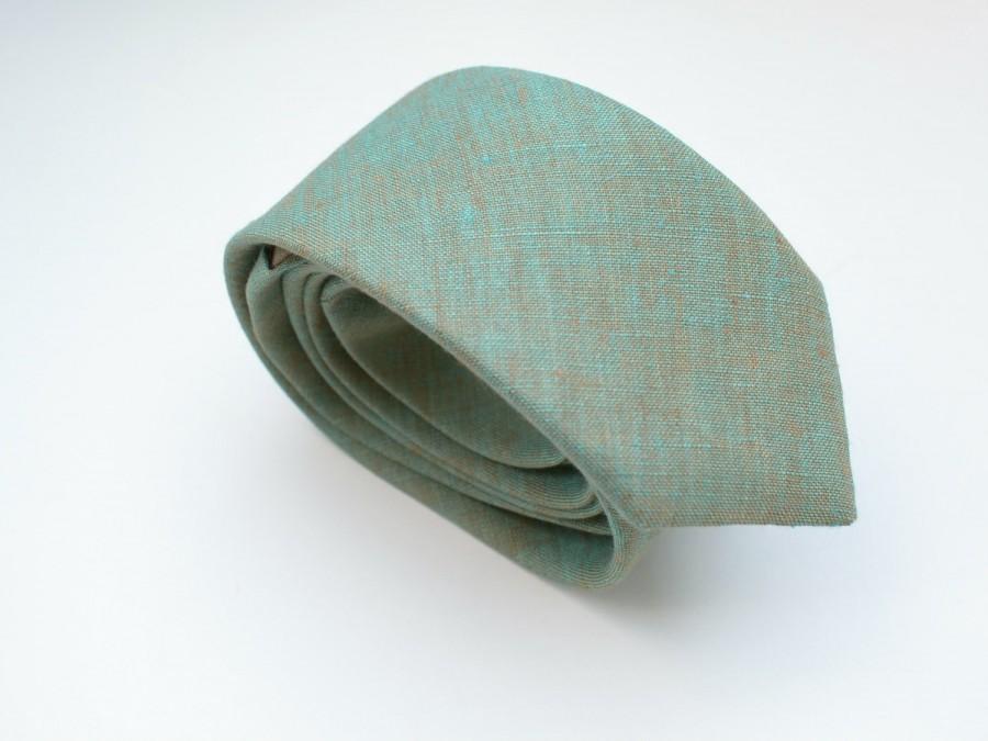 زفاف - Green Beige Chambray Linen Necktie - Groom's Tie- Wedding Ties, Bowties