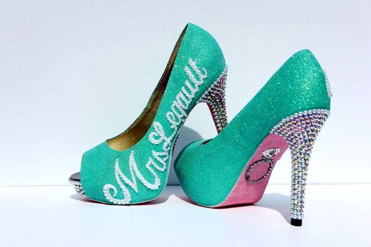 Hochzeit - Mint & Pink Wedding Shoe With Silver Swarovski Crystals