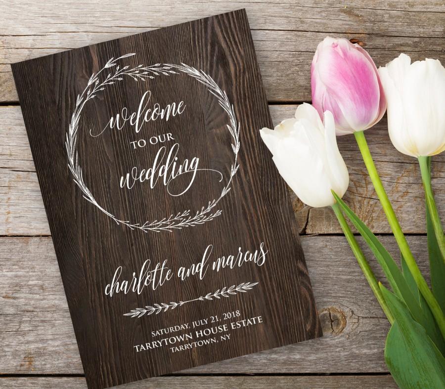 Mariage - Rustic Wedding Program Template, INSTANT DOWNLOAD, Printable Ceremony, Order of Service, Editable Text, Digital Download, PDF File 
