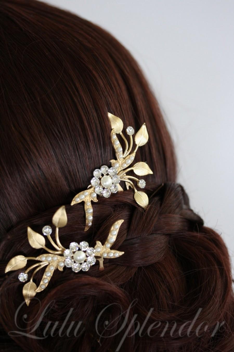 زفاف - Wedding Hair Comb Set Matt Gold Leaves Bridal Hair Accessory Comb Pair ASHER COMB SET