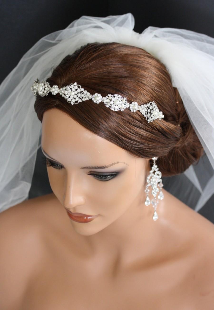 Свадьба - Wedding Headband Bridal Headband Tiara Swarovski Crystal Wedding Hair Accessories Silver Art Deco Tiara CARA