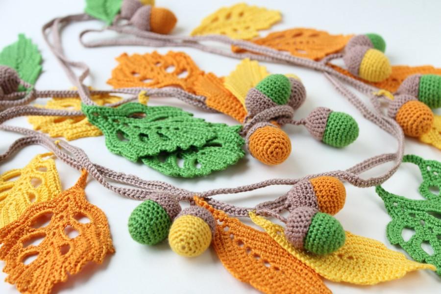 Wedding - Crocheted acorns and leaves  Wall Hanging Decor, crochet decoration, baby shower,   Children Room Decor,  Handmade toys, eco-friendly toys