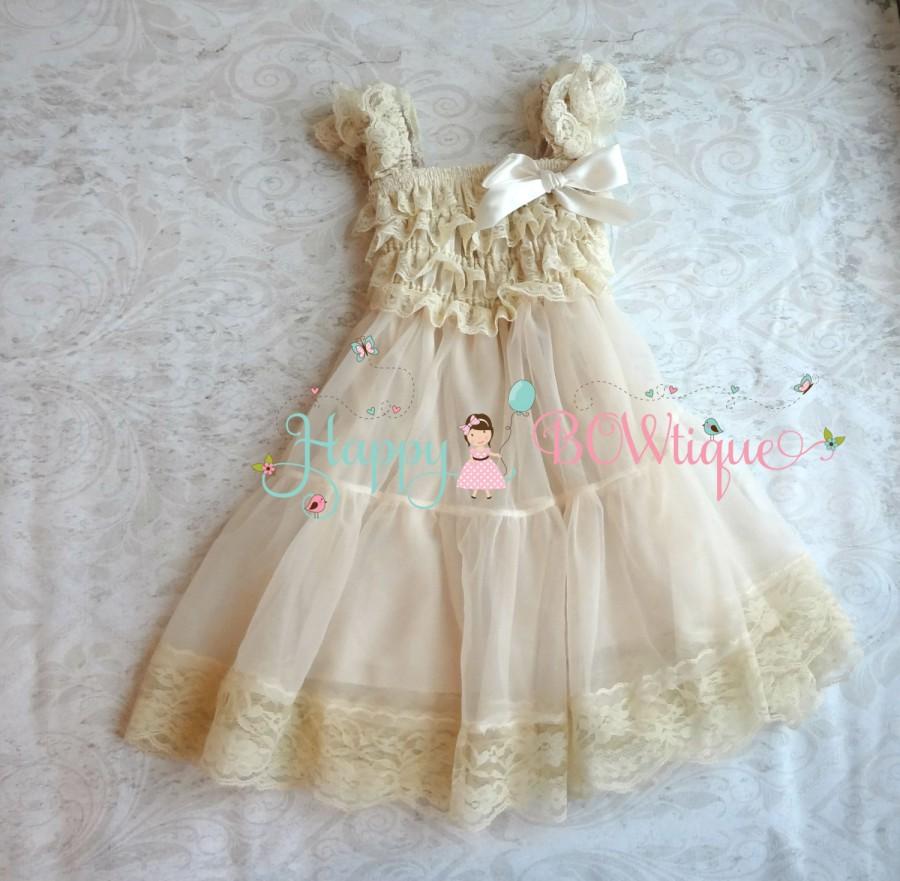 Wedding - Flower girl dress, Champagne Chiffon Lace Dress,Girls dress,baby dress,Birthday dress, wedding flower girls, Cream dress, Wedding