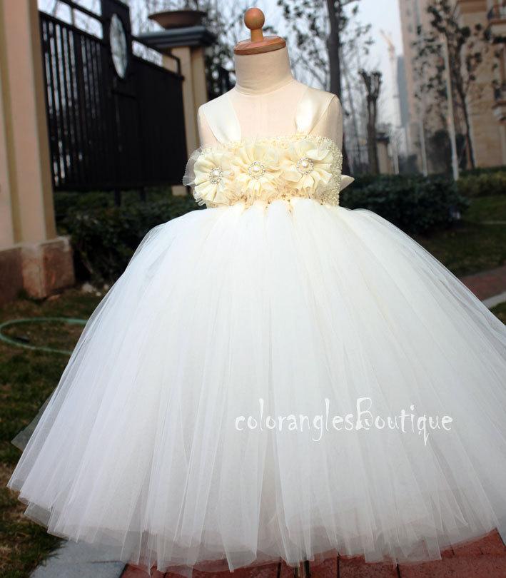 Wedding - Ivory tutu dress Flower Girl Tutu Dress baby dress toddler birthday dress wedding dress newborn to 24m