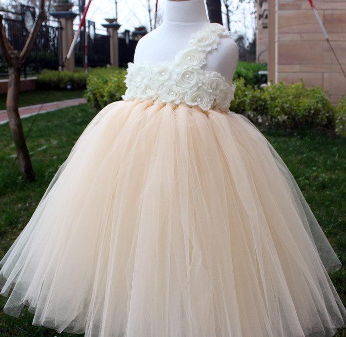 Hochzeit - Flower Girl Dress Champagne Ivory tutu dress baby dress toddler birthday dress wedding dress 1T 2T 3T 4T 5T 6T