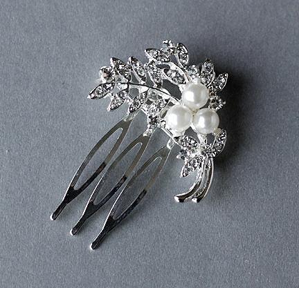 Hochzeit - Rhinestone and Pearl Bridal Hair Comb Wedding Jewelry Crystal Flower Side Tiara CM041LX