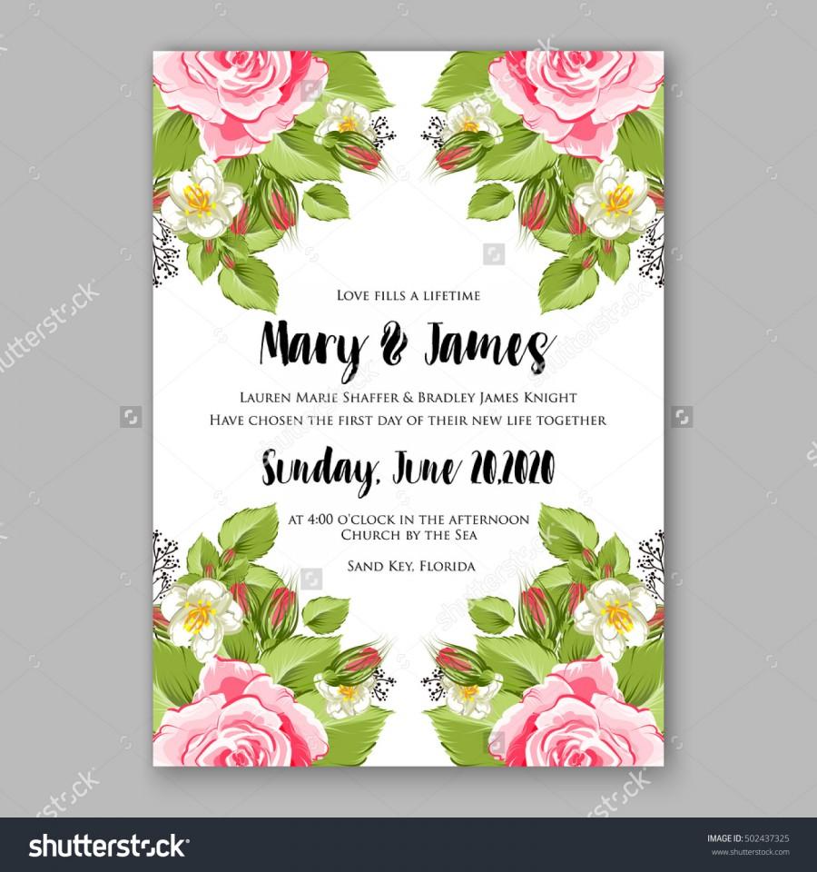 زفاف - Romantic pink rose bridal bouquet Wedding invitation template design