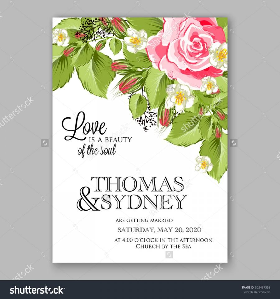 Hochzeit - Romantic pink rose bridal bouquet Wedding invitation template design