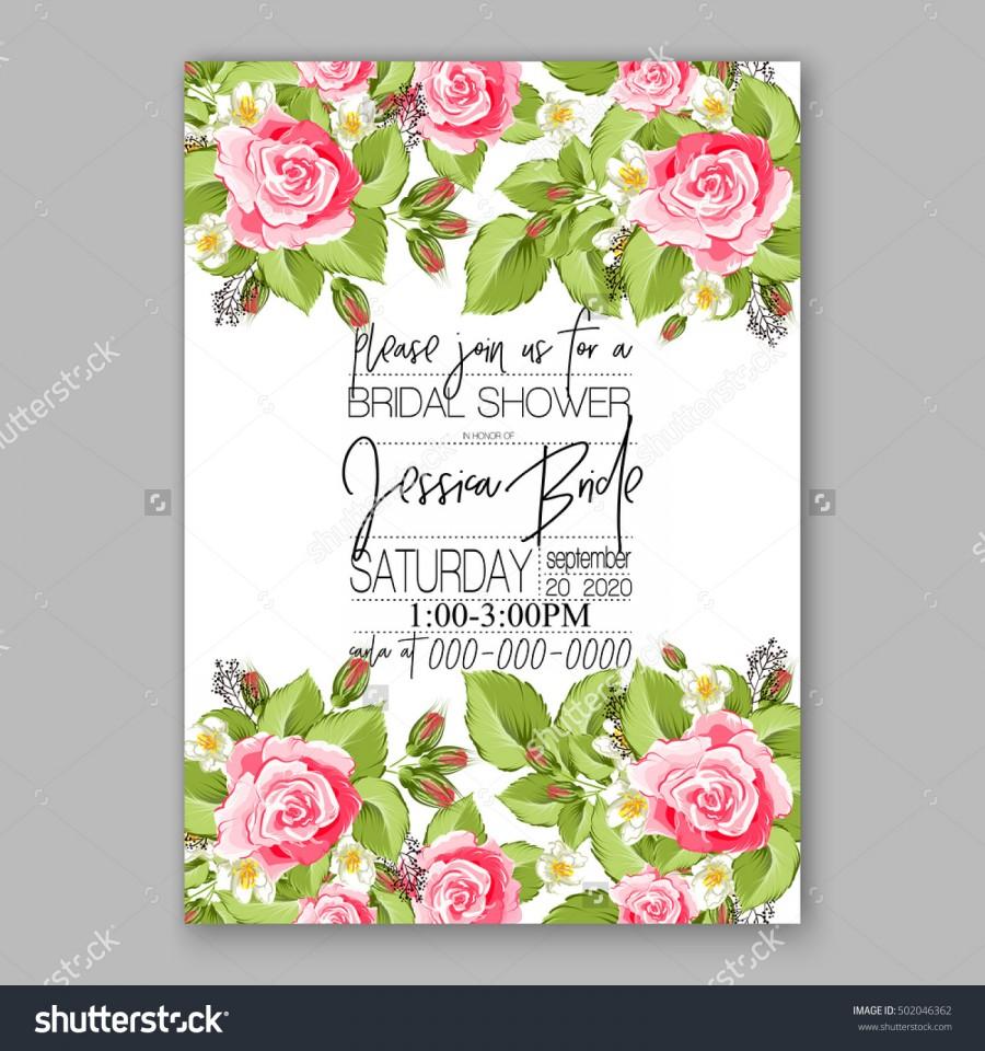 Свадьба - Romantic pink rose bridal bouquet Wedding invitation template design