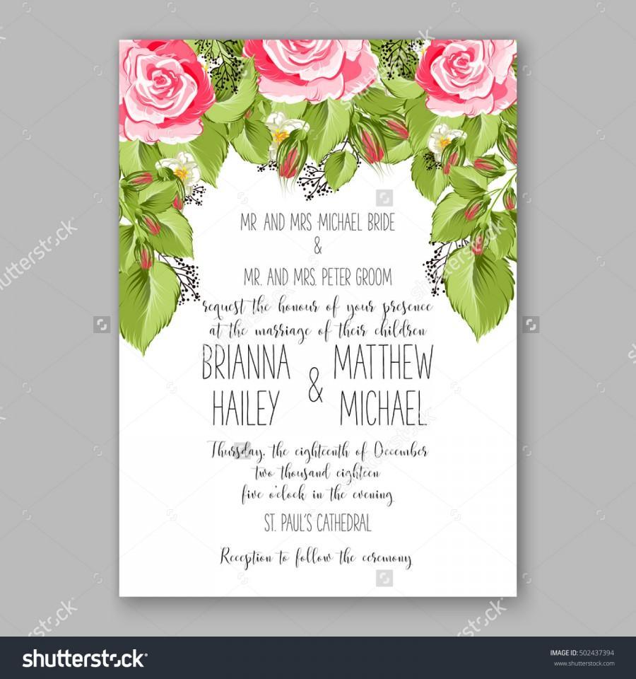Mariage - Romantic pink rose bridal bouquet Wedding invitation template design