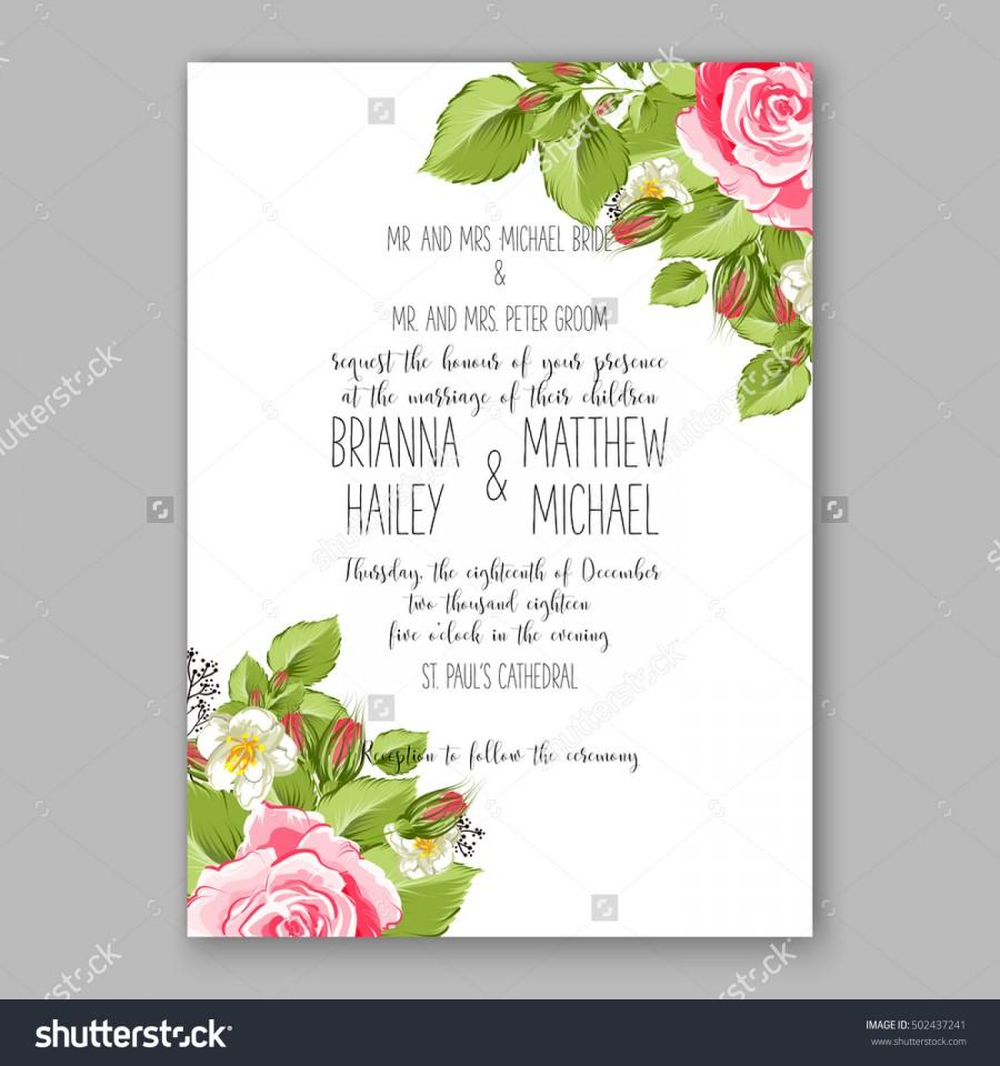 Wedding - Romantic pink rose bridal bouquet Wedding invitation template design
