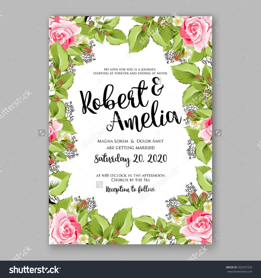 Wedding - Romantic pink rose bridal bouquet Wedding invitation template design
