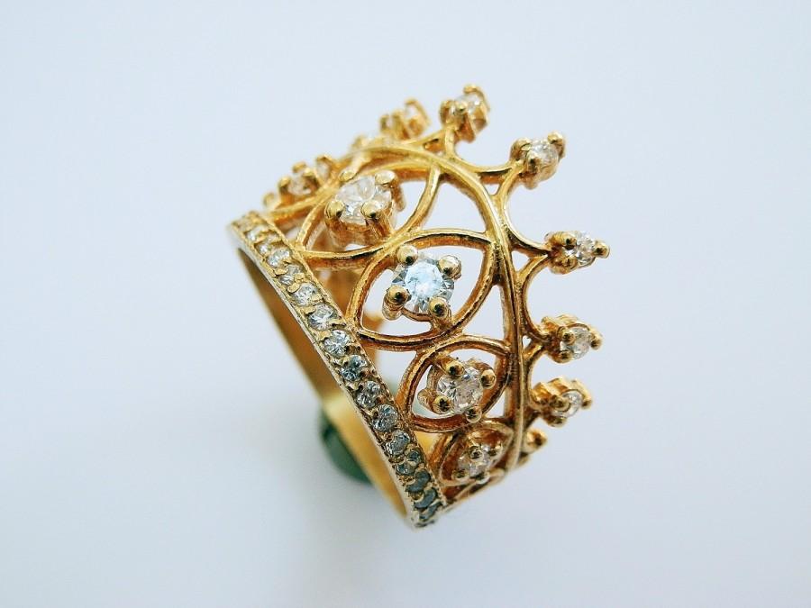 زفاف - Big Crown Ring - 925K Silver Ring - Yellow Gold Filled Ring - Anniversary Gift Ring - Birtday Gift Ring - valentines gifts