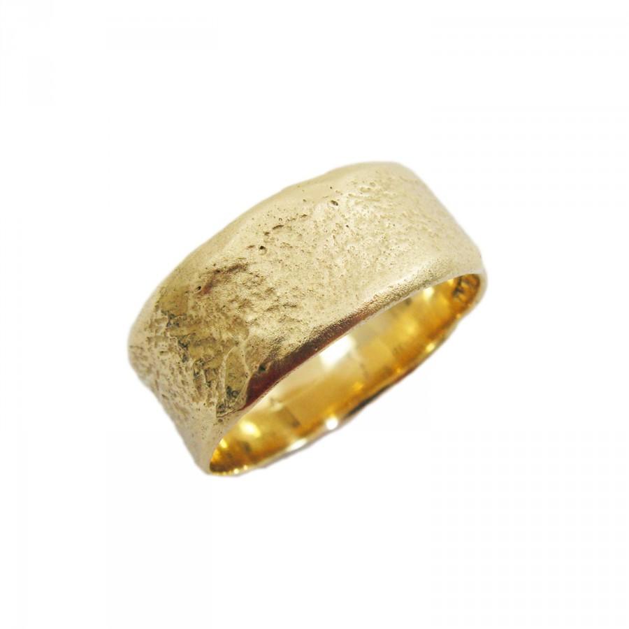 Wedding - 14K gold Hand Molded wedding band. Hand made wedding band. Wide wedding band. Raw wedding ring. Unisex wedding ring (gr-9337-1227)