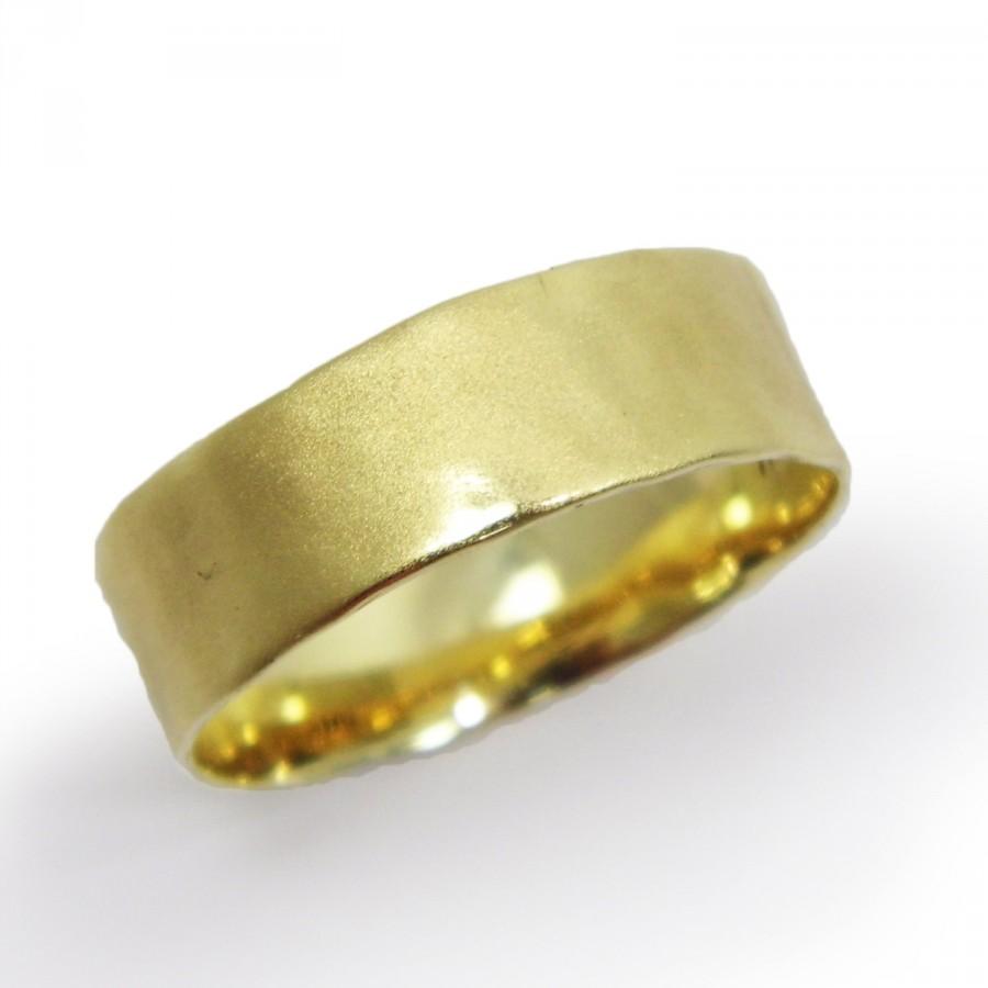 Wedding - Hammered matte wedding band.  7mm Wide wedding band - 14k yellow gold ring  hes and hers wedding band, matte wedding ring (gr-9379-1491).