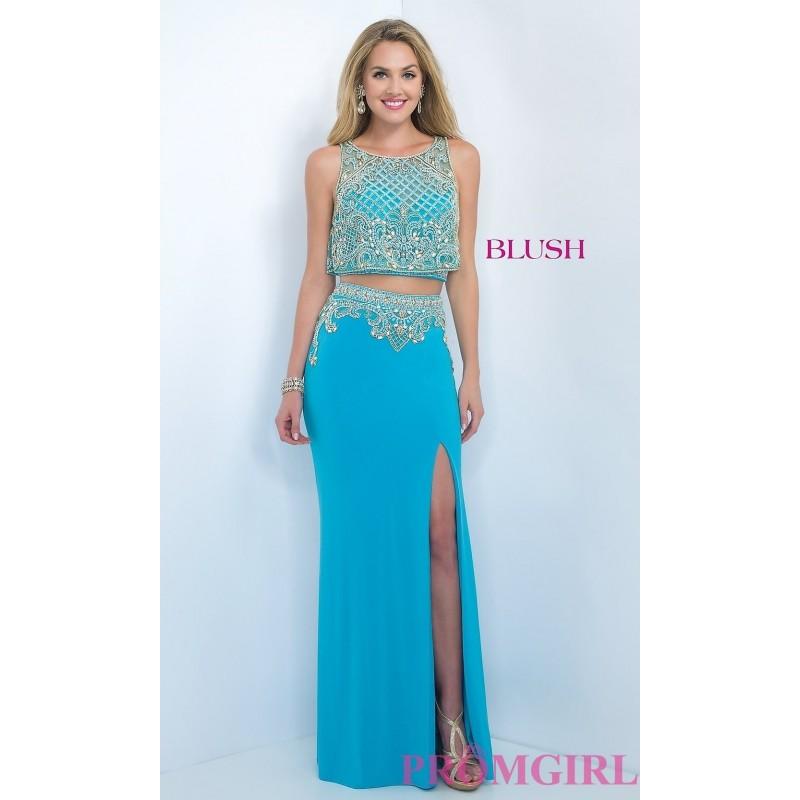 Wedding - Long Strapless Blue Prom Dress with Removable Overlay by Blush - Discount Evening Dresses 