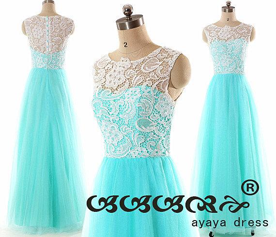 Wedding - Lace prom dress,Lace Bridesmaid Dress ,Prom Dresses ,Long Light Blue Tulle Bridesmaid Dresses ,evening dress,party dress,formal dress