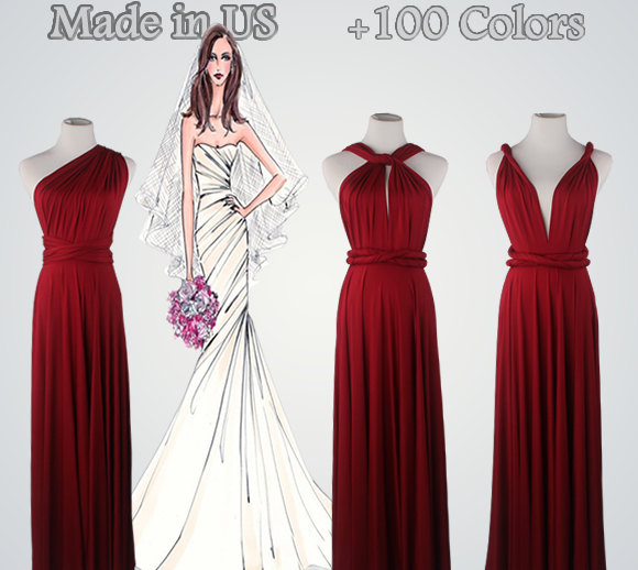 Hochzeit - Handmade Bridesmaid Dresses,Wine Red Dress,Red Bridesmaid Dress,Floor-Length Bridesmaid Dress,Bridesmaid Gown
