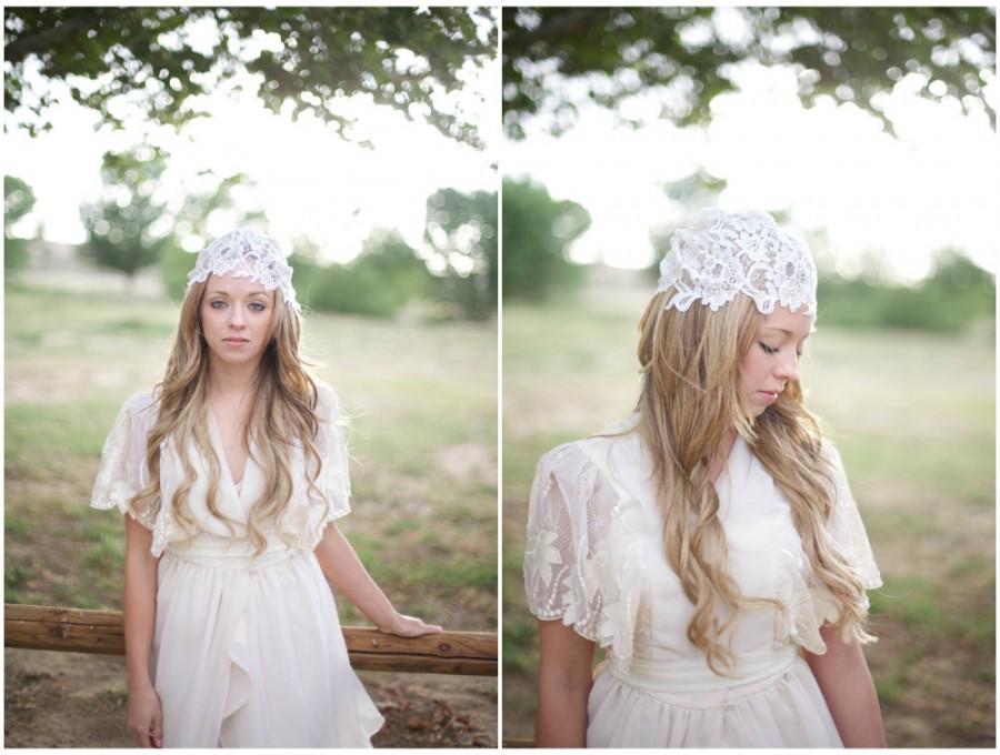 Wedding - Ivory Lace Bridal Cap with a bit of Glistening Detail