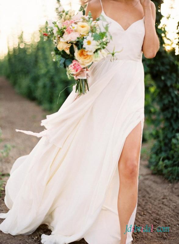 زفاف - Romance simple boho beach wedding dress with thin straps