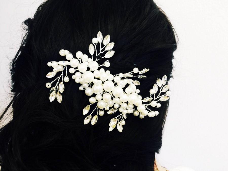 زفاف - Bridal headpiece, Wedding hair accessories, Bridal adornment, Crystal pearl hair comb, White pearl comb, Silver hair comb, Bridal comb