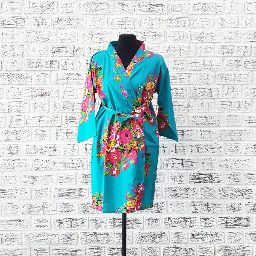 Wedding - Teal Floral Print Bridal Robe and 10 other colours