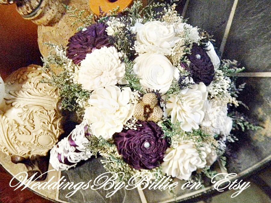 Wedding - Plum Purple Bouquet, Fall Bouquets, Fall Wedding, Burlap Lace,Purple Bouquet,Alternative Bouquet,Rustic,Bridal Accessories,Keepsake Bouquet