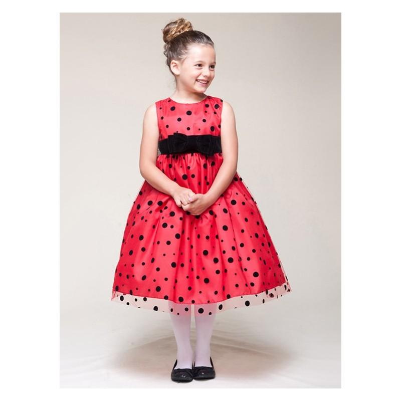 زفاف - Red Dress w/ Black Velvet Bow & Dots Style: D957 - Charming Wedding Party Dresses