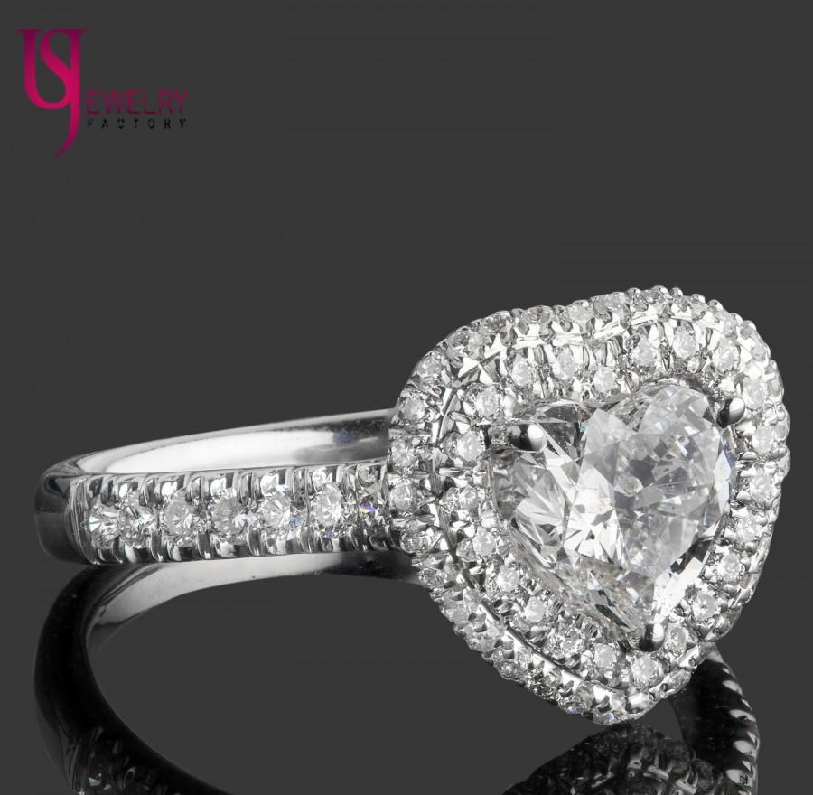 Wedding - 1.70 Carat Heart Shaped Diamond Engagement Ring, Heart Cut Diamond Ring, Double Halo Engagement Ring, Pave Set Diamonds, 18k White Gold,