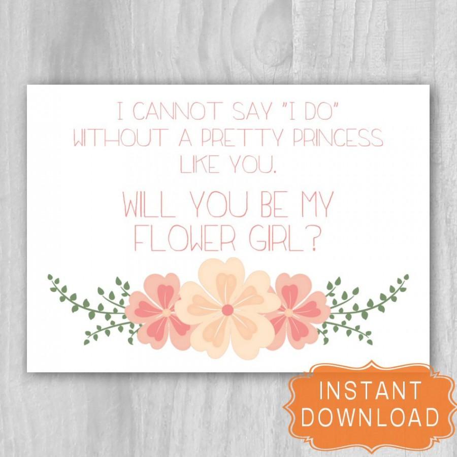 Свадьба - Will You Be My Flower Girl Proposal coral cream Wedding Printable Cannot Say I Do Pretty Princess  5x7 INSTANT DOWNLOAD Digital File diy