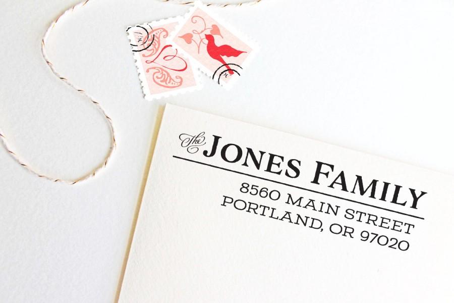 Wedding - Return Address Stamp for family, custom address stamp, black self inking stamp, rubber stamp wood handle