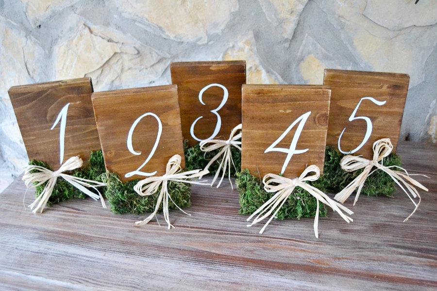 Rustic Wedding Table Numbers Moss Raffia Wooden Numbers Table Hand 
